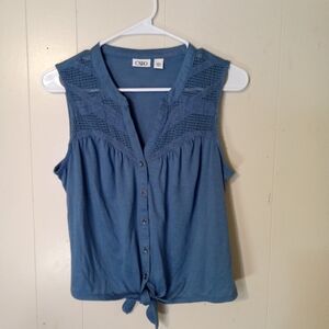 Cato Blue Sleeveless Blouse with Tie Front